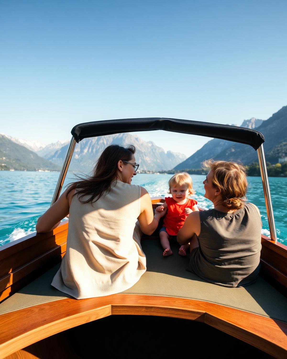Família em barco no Lago de Annecy